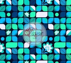 Geometrik Retro Çiçek Desenli Kumaş