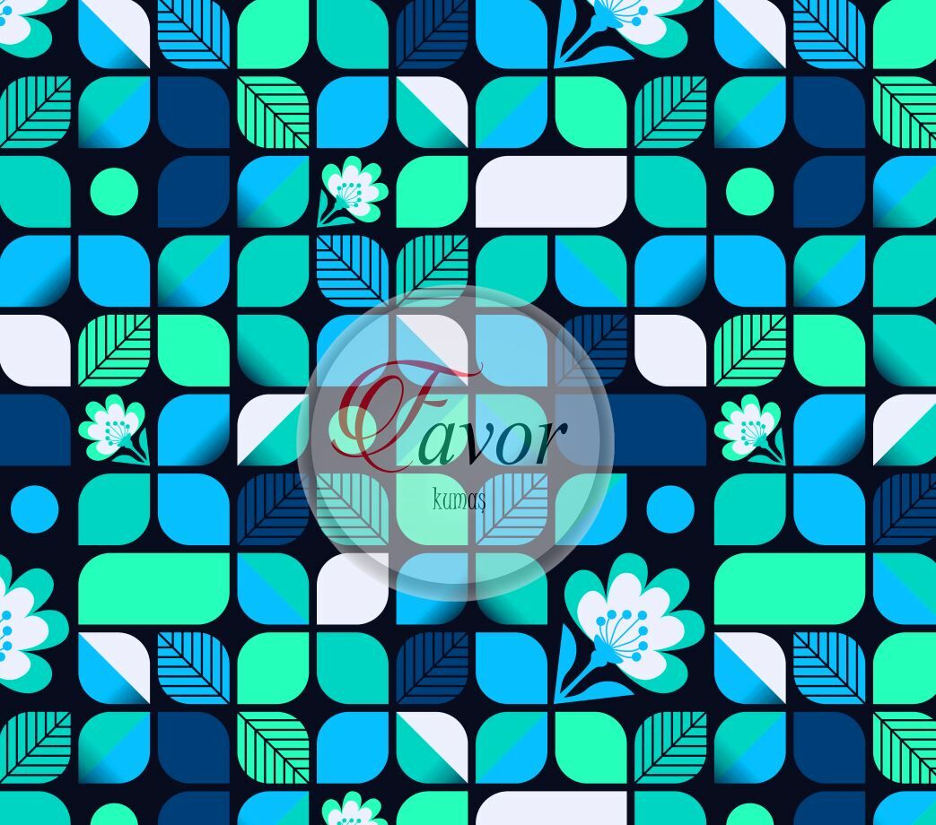 Geometrik Retro Çiçek Desenli Kumaş Döşemelik Petek Kumaş - mavi