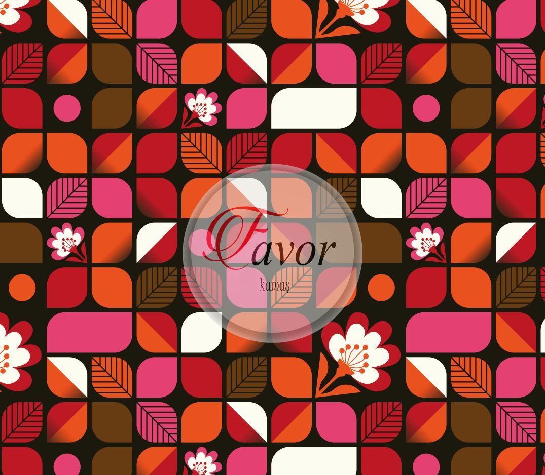 Geometrik Retro Çiçek Desenli Kumaş Döşemelik Petek Kumaş - pembe