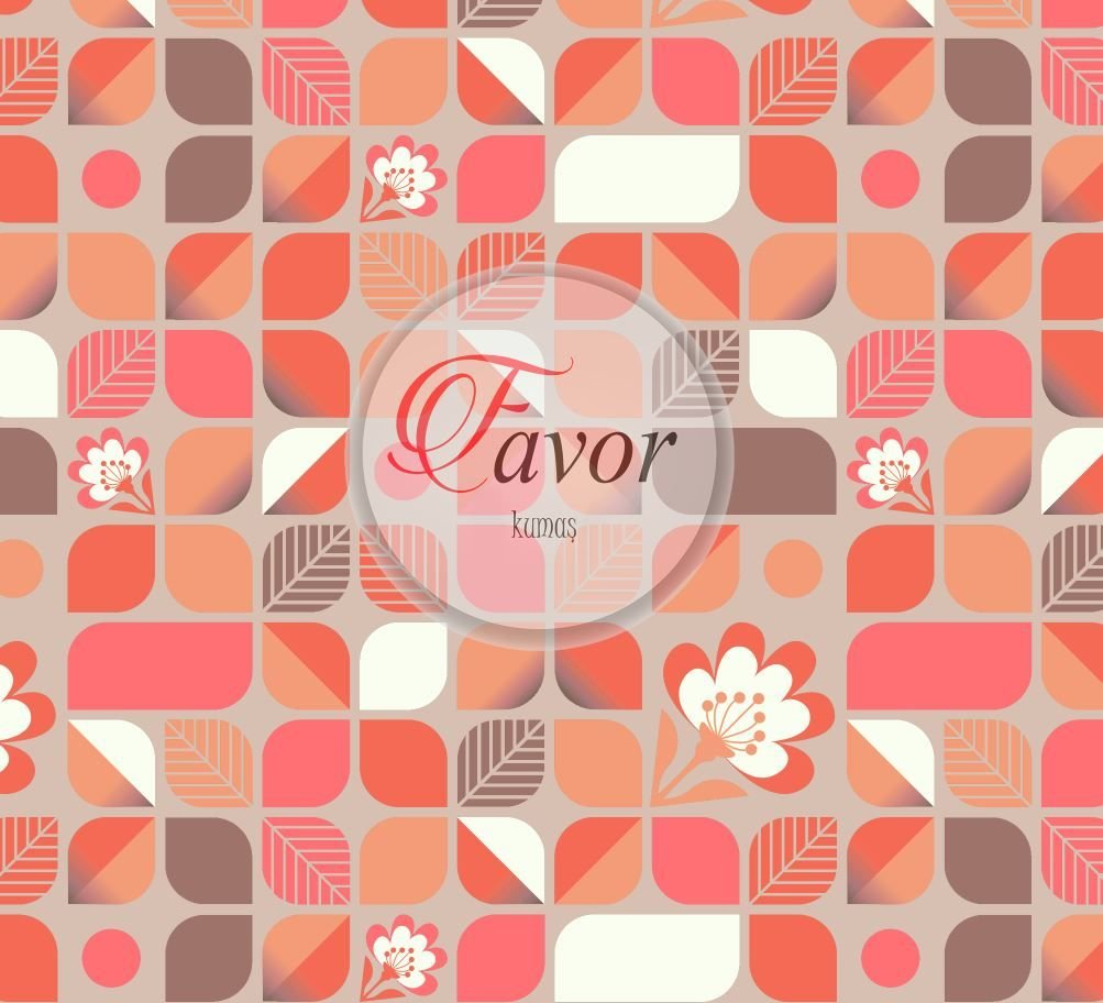 Geometrik Retro Çiçek Desenli Kumaş Döşemelik Petek Kumaş - vizon