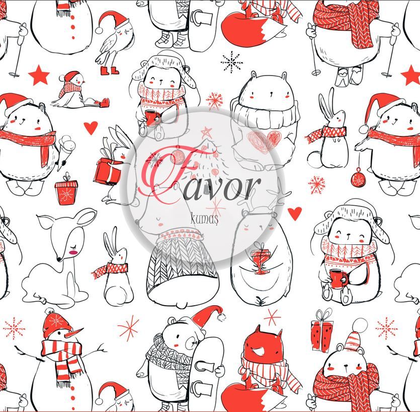 Kırmızı Kış Desenli Kumaş