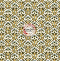 Retro Geometrik Çiçek Desenli Kumaş Döşemelik Petek Kumaş - hardal