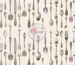 Çatal Kaşık Desenli Kumaş Döşemelik Petek Kumaş - krem