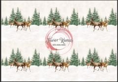 Yılbaşı Orman Geyikleri Runner ve Supla Kumaşı