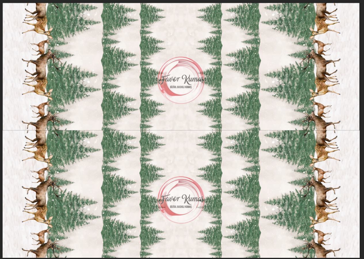 Yılbaşı Orman Geyikleri Runner ve Supla Kumaşı 1 mt -2 adet runner