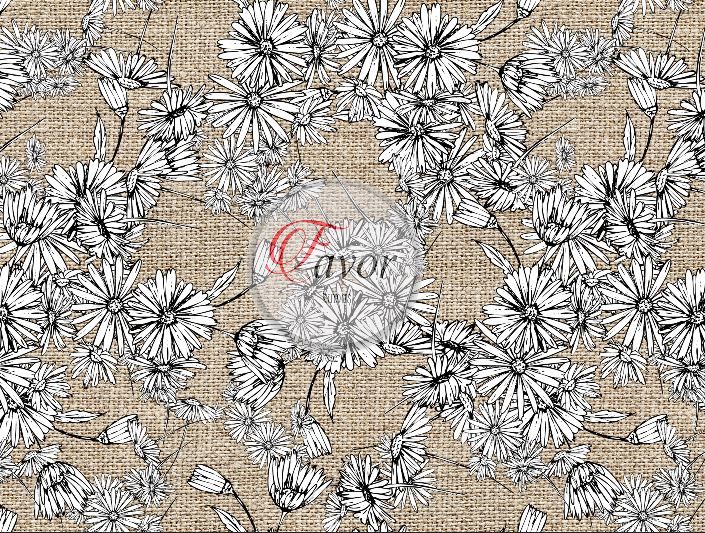 Keten Zemin Kareli Renkli Çiçekli Kumaş Döşemelik Petek Kumaş - beyaz