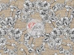 Keten Zemin Kareli Renkli Çiçekli Kumaş Döşemelik Petek Kumaş - beyaz