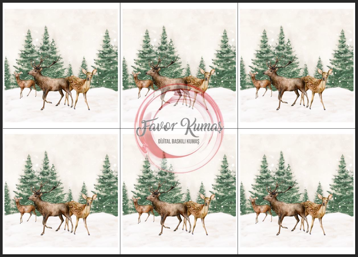 Yılbaşı Orman Geyikleri Runner ve Supla Kumaşı kırlent -45x45 cm- 6 adet