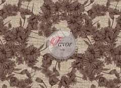 Keten Zemin Kareli Renkli Çiçekli Kumaş Döşemelik Petek Kumaş - kahve