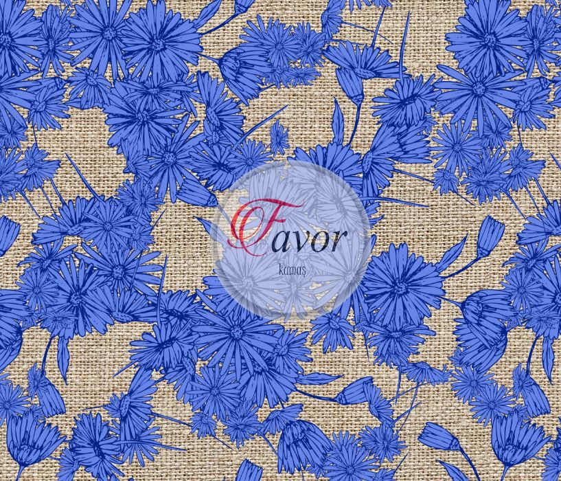 Keten Zemin Kareli Renkli Çiçekli Kumaş Döşemelik Petek Kumaş - mavi