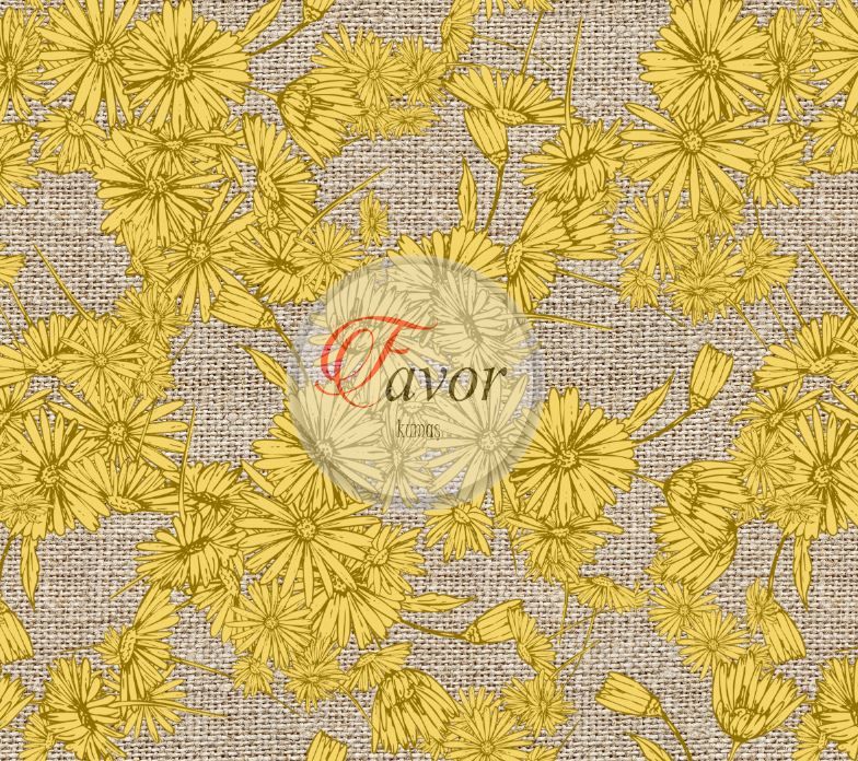 Keten Zemin Kareli Renkli Çiçekli Kumaş Döşemelik Petek Kumaş - sarı