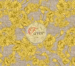 Keten Zemin Kareli Renkli Çiçekli Kumaş Döşemelik Petek Kumaş - sarı