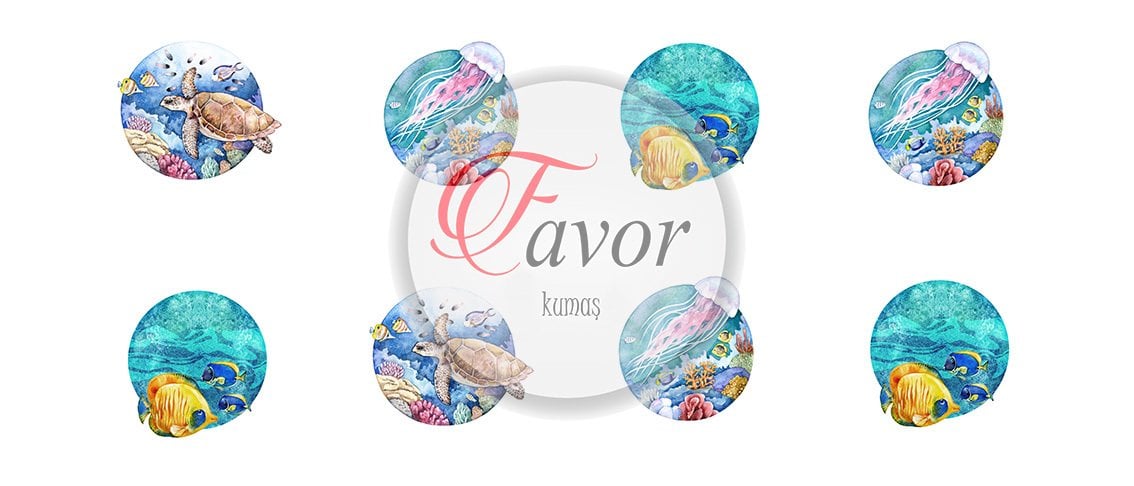 Deniz Altı Desenli Supla Kumaşı 8 tane kahve suplası-60 cm