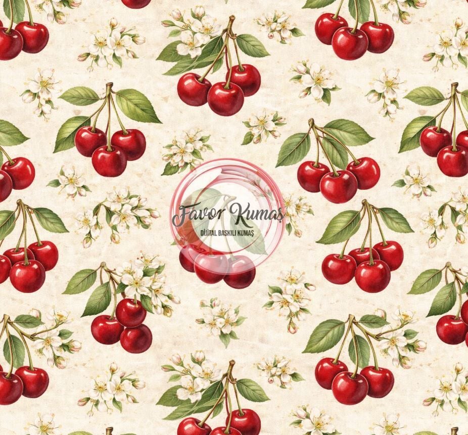 Retro Kiraz Desenli Kumaş