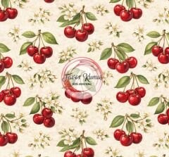 Retro Kiraz Desenli Kumaş