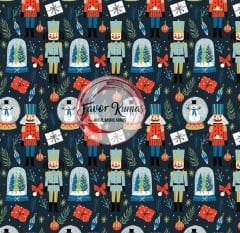 Yılbaşı Kurşun Asker Ve Kar Küresi Desenli Kumaş