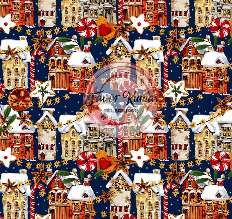 Yılbaşı Şehir Desenli Kumaş