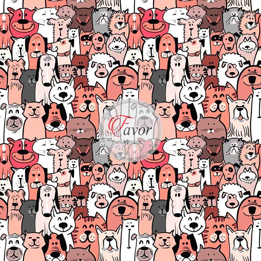 Somon Rengi Köpek Desenli Kumaş kırmızı