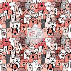 Somon Rengi Köpek Desenli Kumaş kırmızı