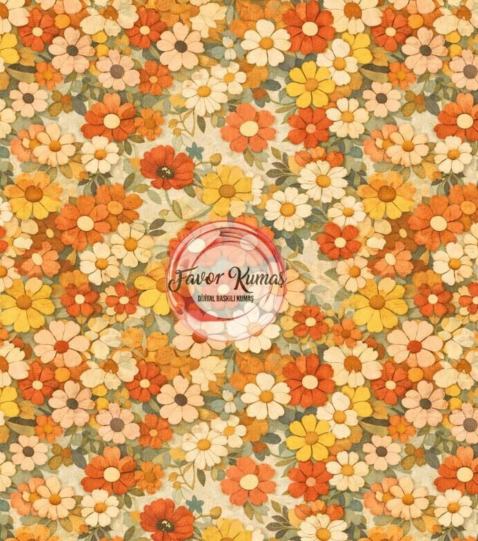 Retro Çiçek Patlaması Desenli Kumaş