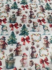 Yılbaşı Kardan Adamlar  Desenli Kumaş