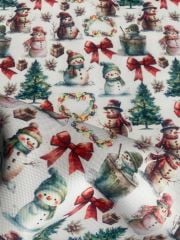 Yılbaşı Kardan Adamlar  Desenli Kumaş