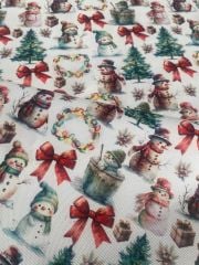 Yılbaşı Kardan Adamlar  Desenli Kumaş