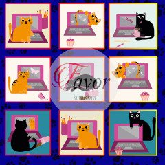 Bilgisayarlı Kedi Desenli Kumaş