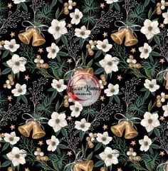 Yılbaşı Fener Ve Beyaz Çiçek Desenli Kumaş