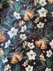 Yılbaşı Fener Ve Beyaz Çiçek Desenli Kumaş