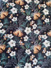 Yılbaşı Fener Ve Beyaz Çiçek Desenli Kumaş