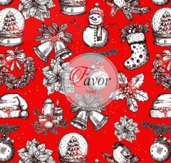 Yılbaşı Çanı Desenli Kumaş Elite Poplin Kumaş