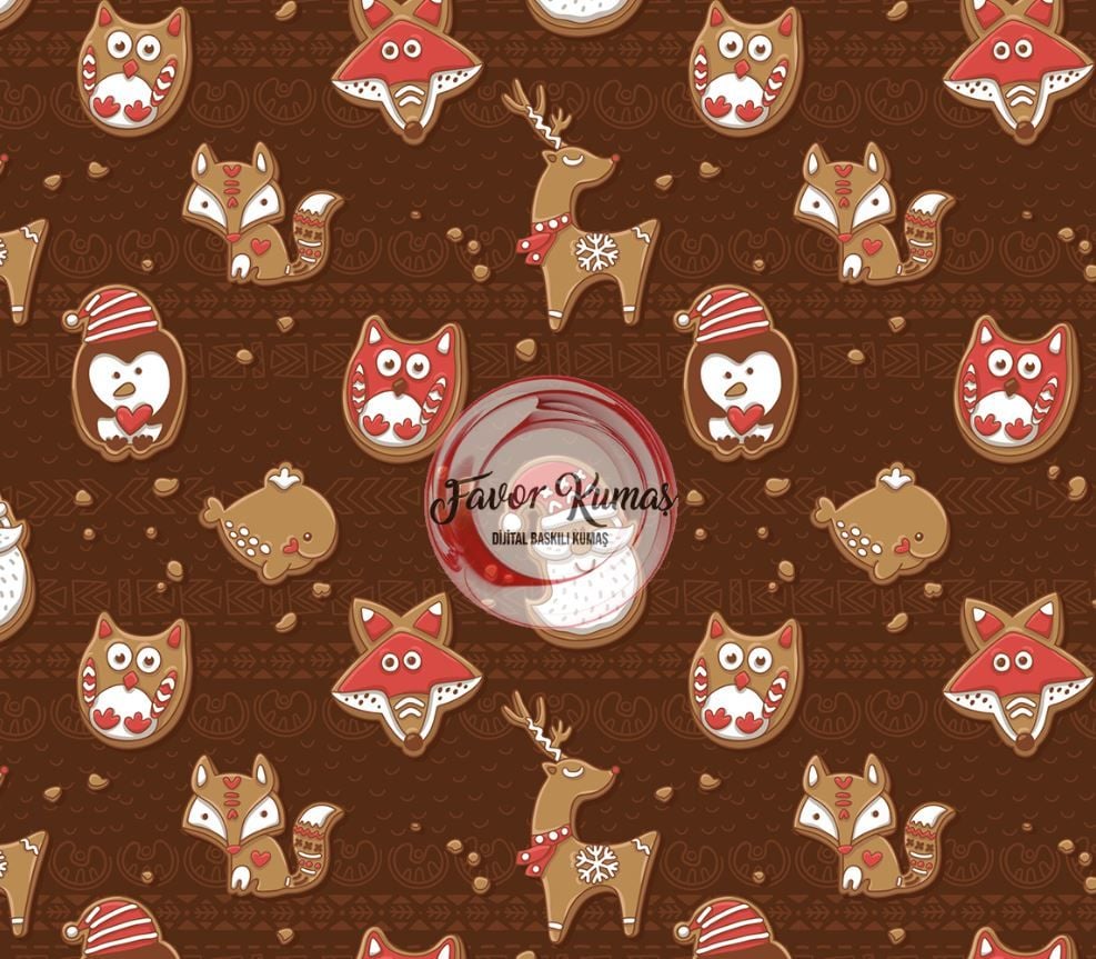 Yılbaşı Geyik Kurabiyeleri Desenli Kumaş