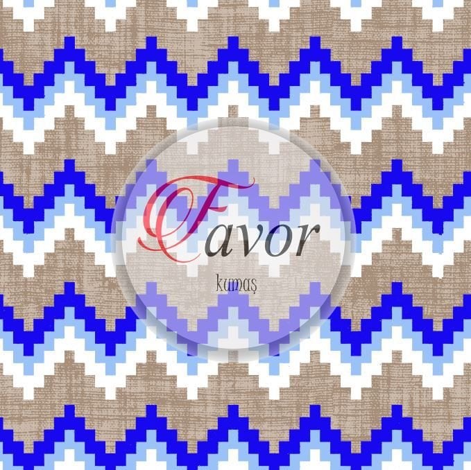 Keten Zemin Renkli Zikzak Desenli Kumaş Döşemelik Petek Kumaş - mavi