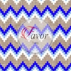 Keten Zemin Renkli Zikzak Desenli Kumaş Döşemelik Petek Kumaş - mavi