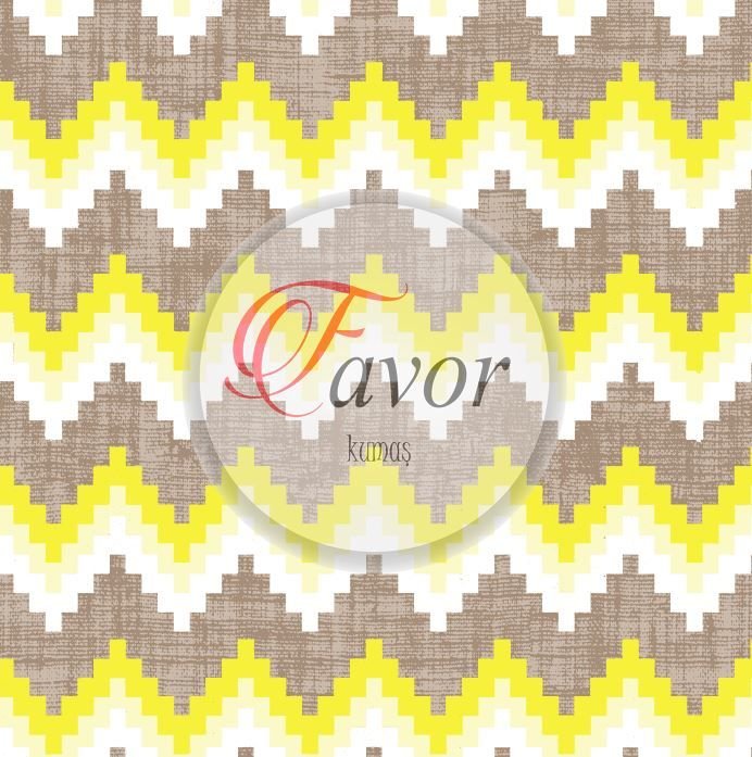 Keten Zemin Renkli Zikzak Desenli Kumaş Döşemelik Petek Kumaş - sarı