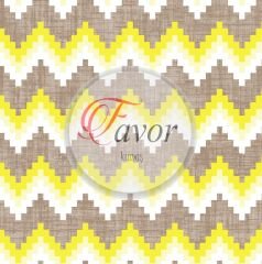 Keten Zemin Renkli Zikzak Desenli Kumaş Döşemelik Petek Kumaş - sarı