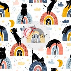 Zıplayan Kedi Desenli Kumaş