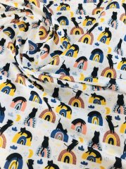 Zıplayan Kedi Desenli Kumaş