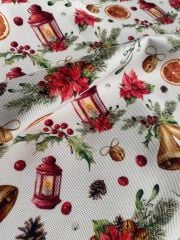 Yılbaşı Fener Ve Çan Desenli Kumaş