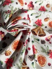 Yılbaşı Fener Ve Çan Desenli Kumaş