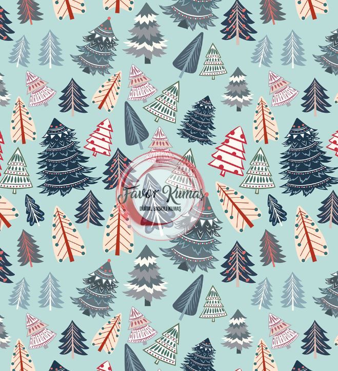 Yılbaşı Çam Ağacı  Desenli Kumaş