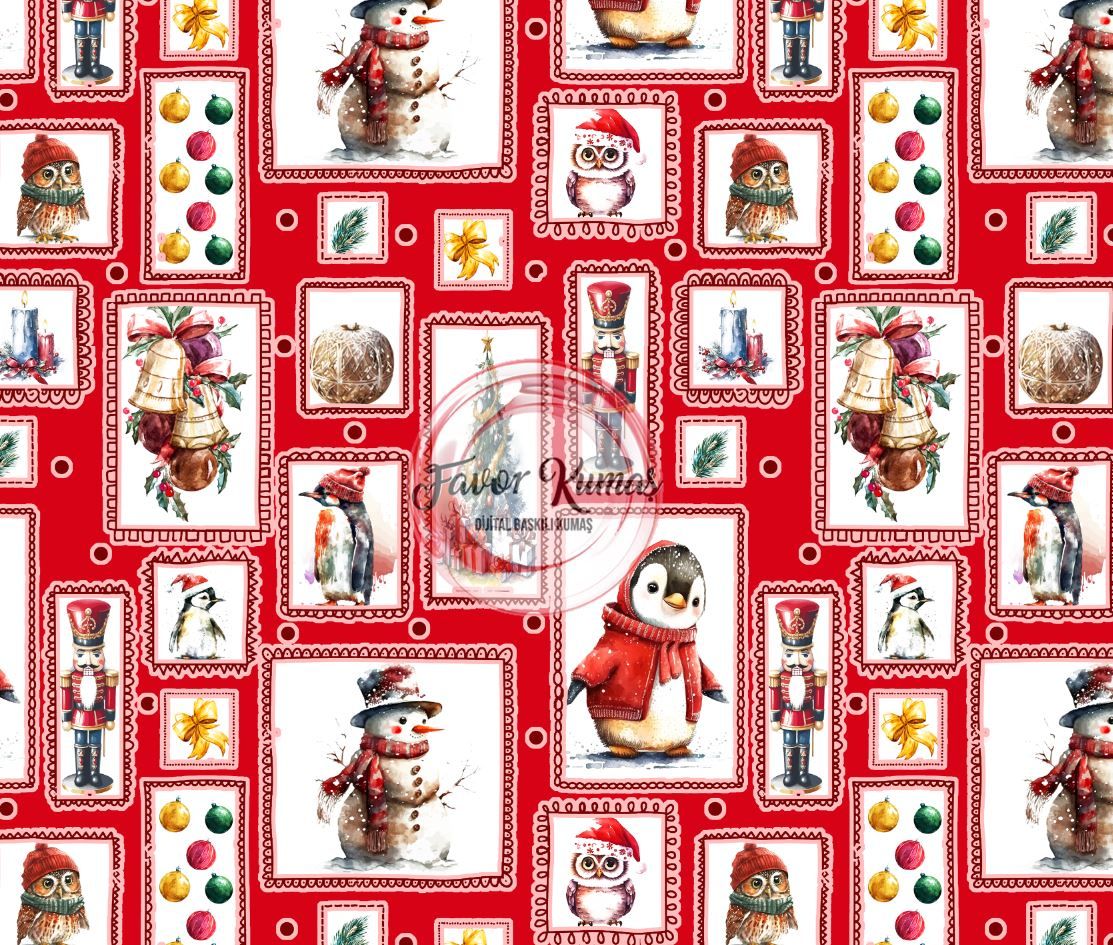 Yılbaşı Çerçeveleri Desenli Kumaş