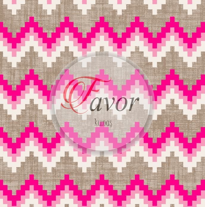 Keten Zemin Renkli Zikzak Desenli Kumaş Döşemelik Petek Kumaş - pembe