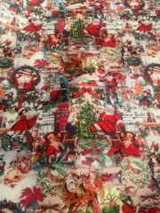 Yılbaşı Vintage Noel Desenli Kumaş