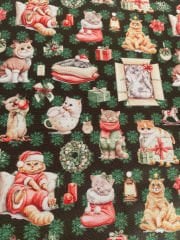 Yılbaşı Sevimli Kediler Desenli Kumaş