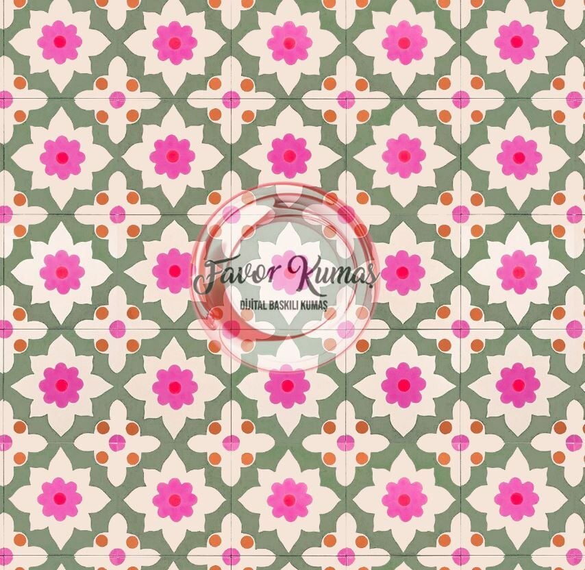 Adaçayı Yeşili Bahçesi Desenli Kumaş