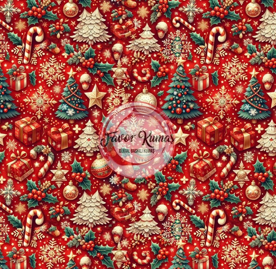 Yılbaşı 3D Yılbaşı Ağacı  Desenli Kumaş