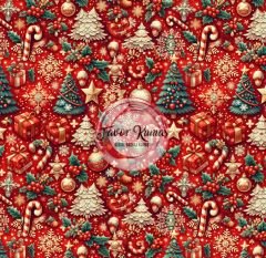 Yılbaşı 3D Yılbaşı Ağacı  Desenli Kumaş