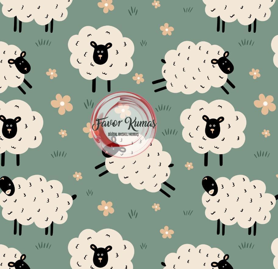 Pofuduk Kuzular Desenli Kumaş